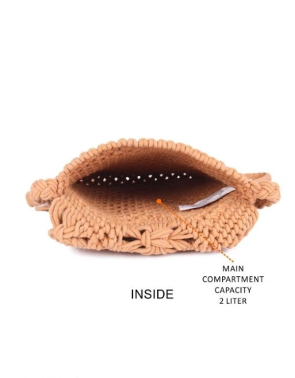 ASTRID Brown  Macrame Sling Bag With Flapover Fringes  - Free Size, Pink, Macrame, Pack of1